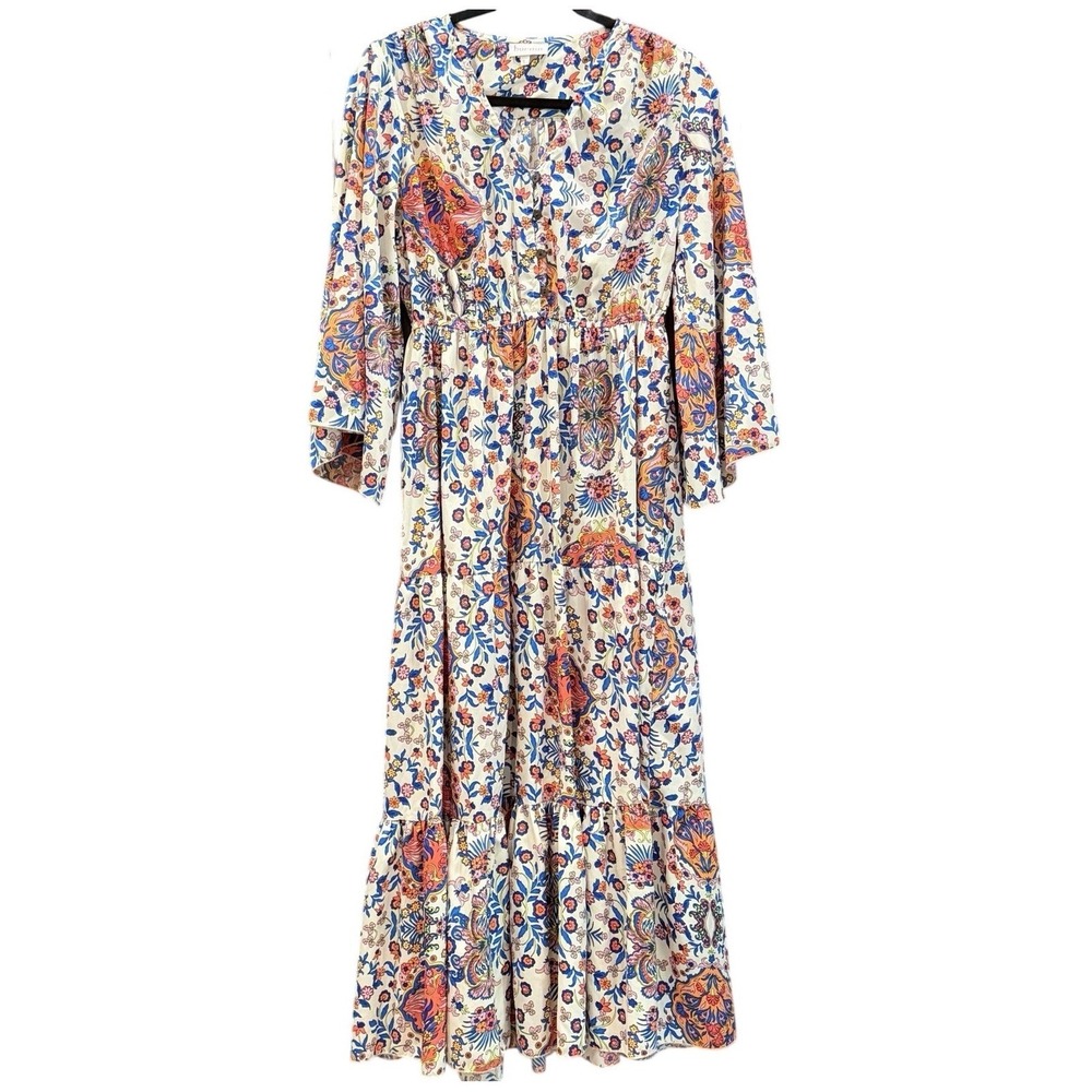 BOEMO Anthropologie Maxi Dress Bohemian Cottagecore Floral Paisley Size Large - Picture 2 of 12